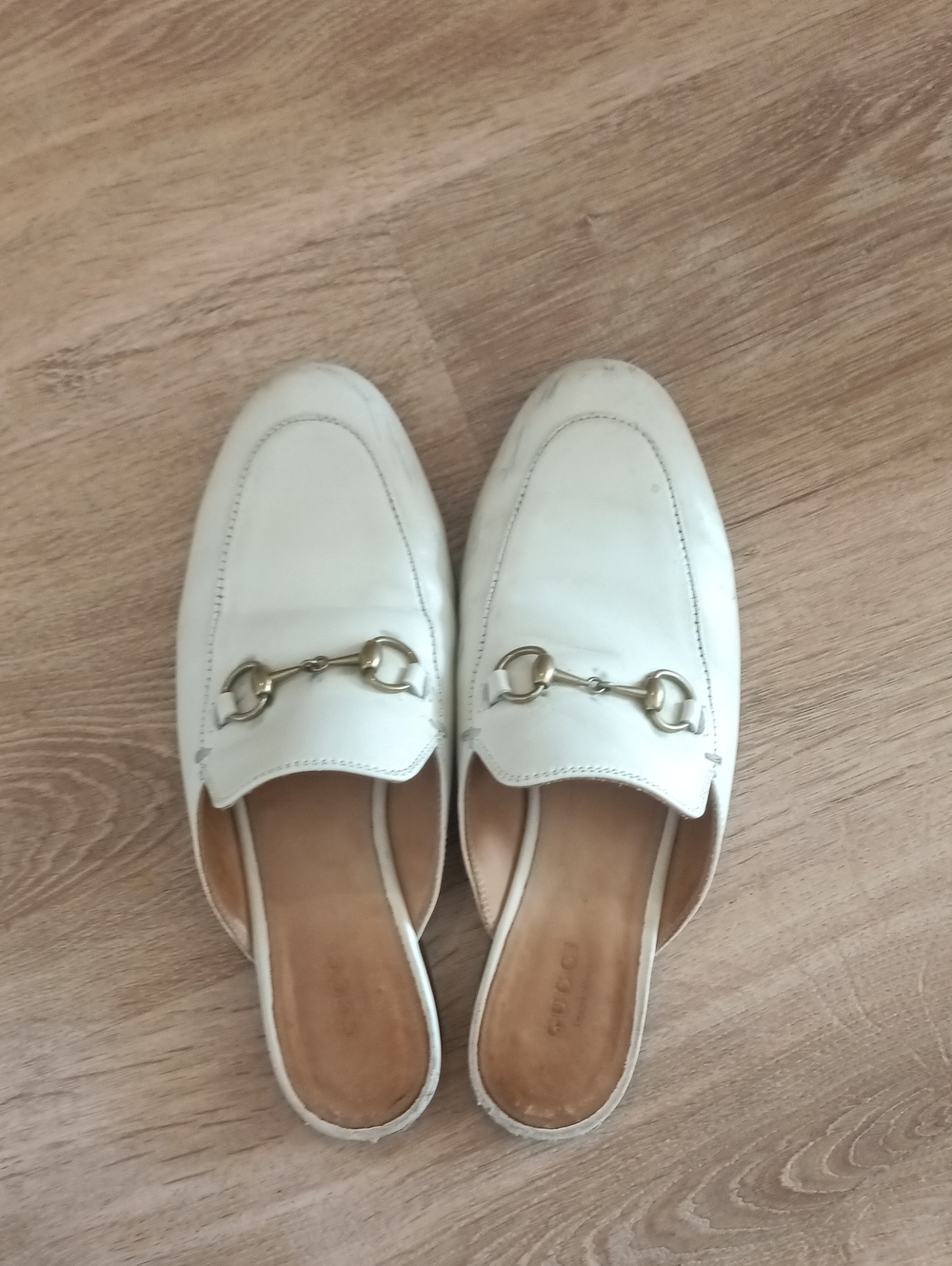 Gucci White Leather Horsebit Mules